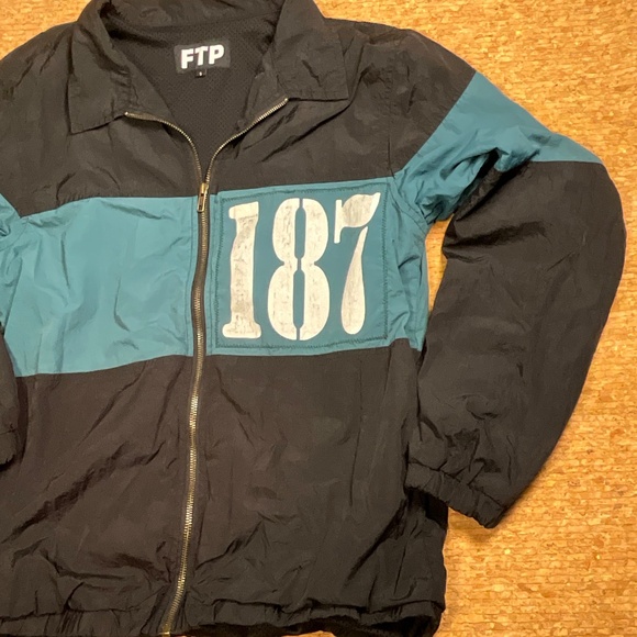 FTP 187 Streetwear Windbreaker Jacket Black Teal Zip Small Rare - Picture 13 of 16